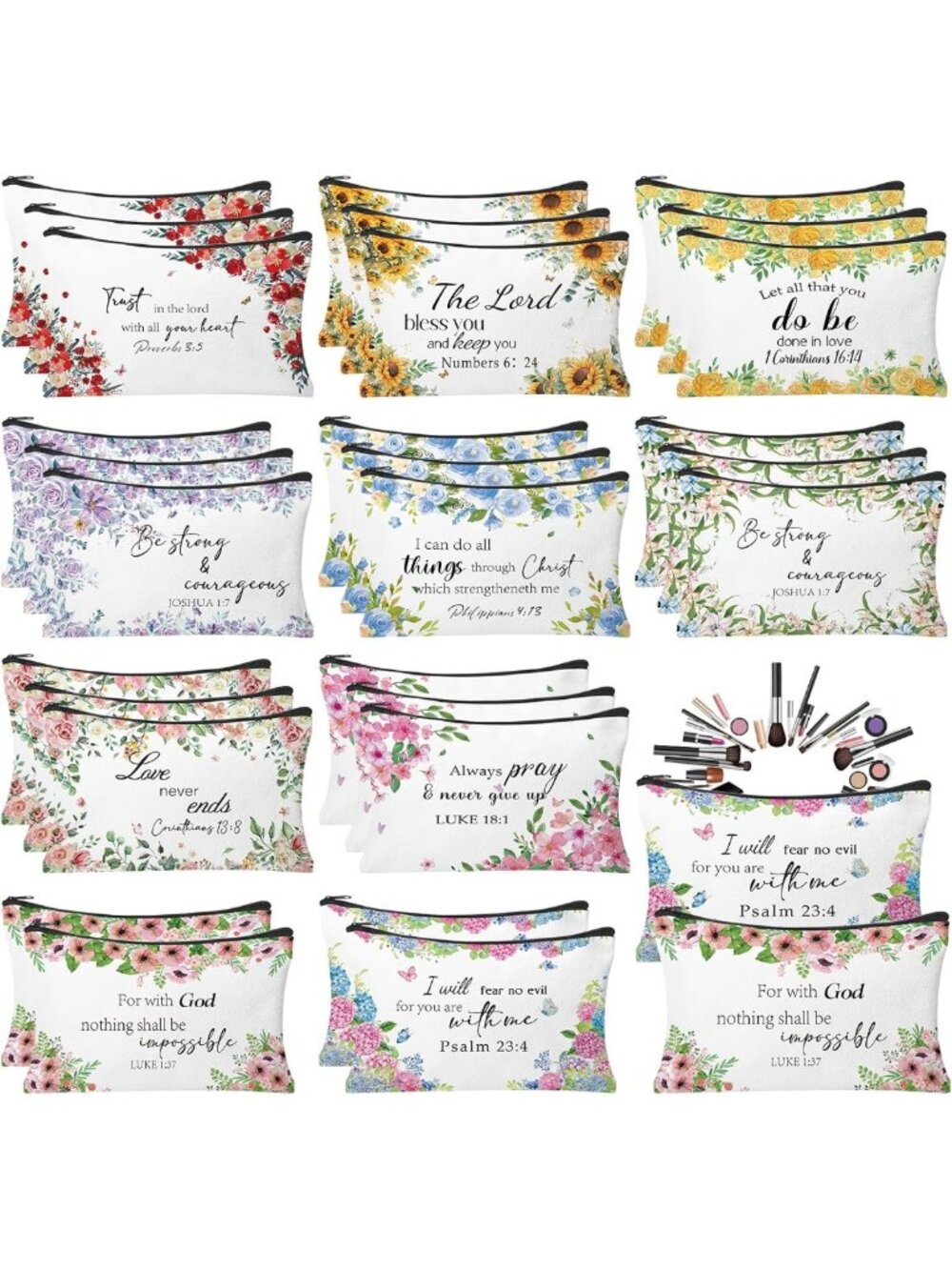 30Pcs Inspirational Makeup Bags with Bible Verses | Religious Gifts for Women
